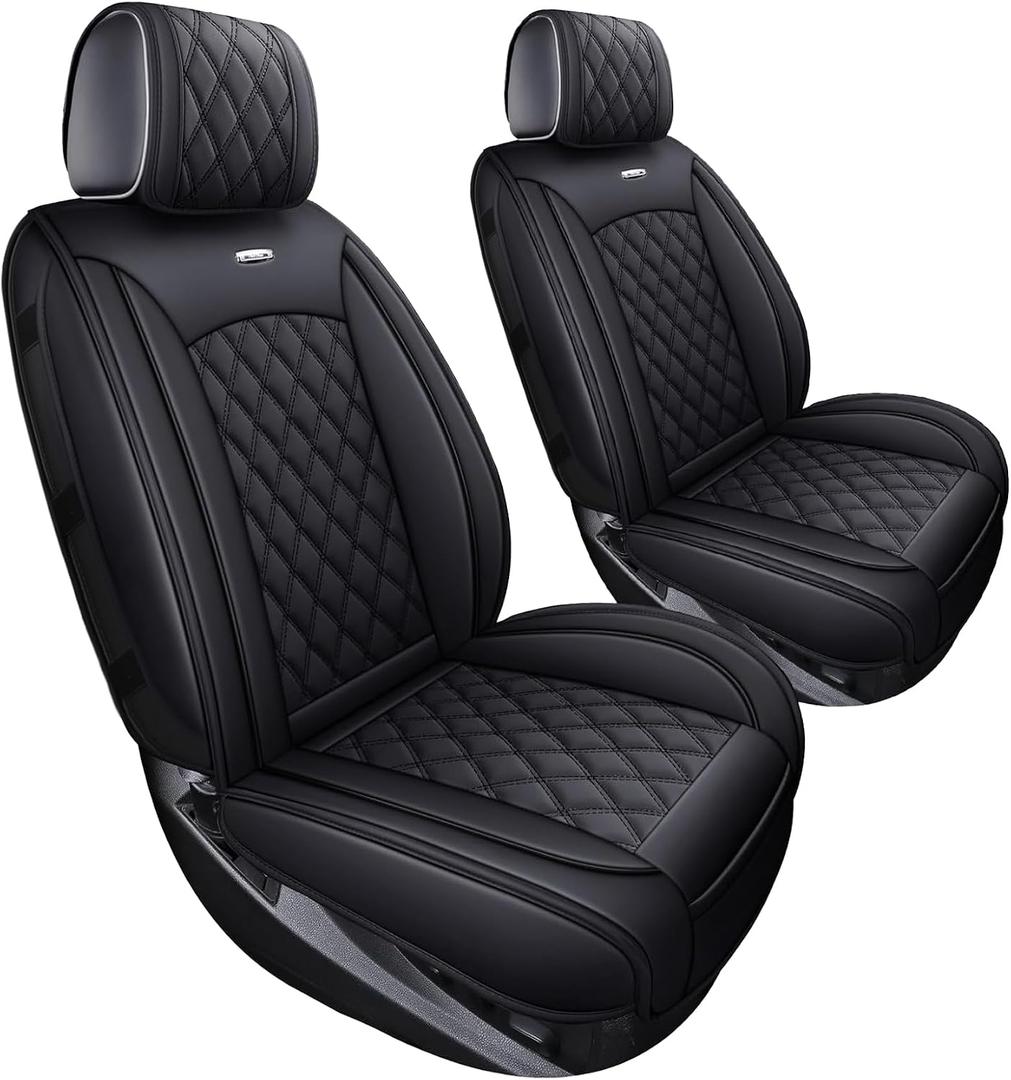 Aierxuan Chevy Silverado GMC Sierra 2 Front Seat Covers Pickup Custom Fit 2007-2026 1500 2500HD 3500HD Crew Double Extended Cab Waterproof Leather Seat Protectors(2 PCS Front, Black)