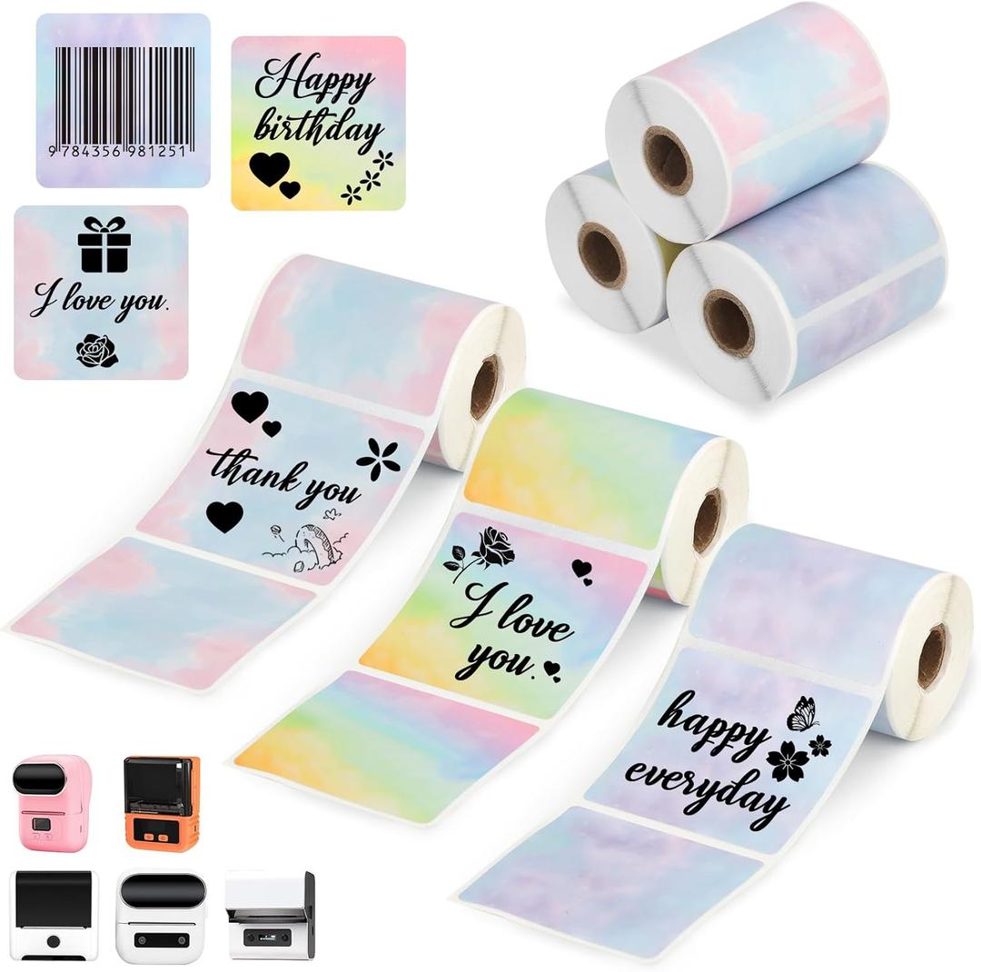 3 Rolls Square Thermal Labels Paper for Phomemo M220 M200 M221 M110 Labels Maker, 1.96 x 1.96 Waterproof Sticker Mini Printer Paper for DIY Barcode Logo Journal Notes Memo, Gradient