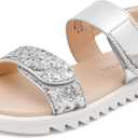 DREAM PAIRS Girls Sandals Glitter Two Strapped Casual Open Toe Sandals Size 11 Little Kid