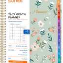 SUNEE 20262027 Monthly Planner  Large 7" x 10" Organizer with Tabs, Note Pages, 100 GSM Paper, 24-Month Calendar, Spiral Bound, Flexible Cover for Office, School, Women, Men, Green Wildflowers
