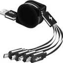 Multi Charging Cable 4 in 1 Multi USB Charger Cable Retractable Universal Multiple USB Charging Cord Adapter with Mini USB/IP/Micro USB/Type C Port for PS3/Samsung Galaxy/LG/HTC More [Pack of 2/3Ft]