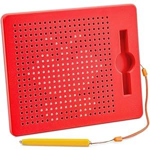 Magnetic Drawing Board for Kids & Toddlers with Beads and Magnet Stylus Pen - Magnetic Tablet Toy for Airplane & Car Ride Activities for Kids (Square Blue)