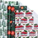 2 x Afucus Christmas Wrapping Paper, 3 Mini Rolls, Christmas Tree Pickup and Berries Design Gift Wrapping Paper Rolls for Birthdays, Parties (17 Inch X 120 Inch) (Christmas-Red Green)
