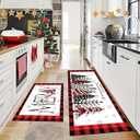 LHLJOYU Merry Christmas Kitchen Mats Set of 2, Red Buffalo Plaid Xmas Trees Winter Decor Low-Profile Non-Slip with Rubber Backing Kitchen Rugs for Floor (Red and Black, 19.7"x31.5"+19.7"x47.3")