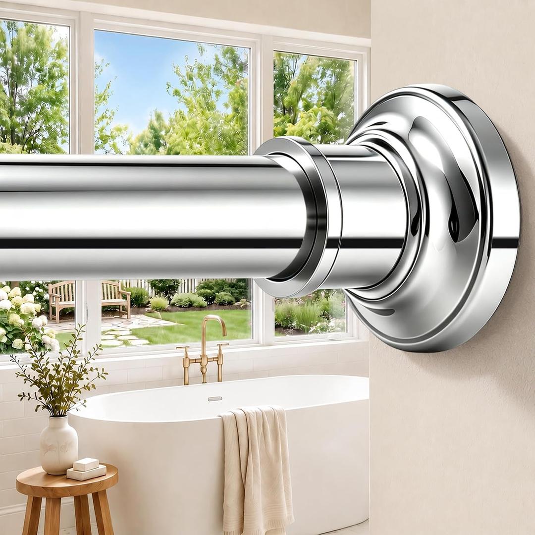 Silver Long Curtain Rod Tension Shower Curtain Rods 30 to 120 inch Adjustable Heavy Duty Rods for Bathroom Windows Outdoor Spliced Telescopic Design No Drill No Slip Stainless Steel