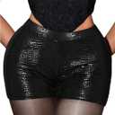Milumia Women's Pu Leather Shorts Low Waisted Mini Shorts Clubbing Rave Outfits, Large (Black)