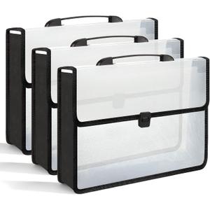 3 Pieces A3 11 x 17 inch Expandable File Folder with Handle Expandable Folders for Documents Snap Closure Black Horizontal Large Clear Organizer Storage for Plots Charts