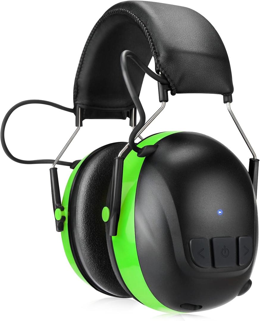 Kalence Bluetooth 5.4 Hearing Protection with 120H Working Time, 30dB Safety Earmuffs, Rechargeable Bluetooth Work Headphones, Ear Protection for Mowing, Workshops, Construction, Snowblowing, Green