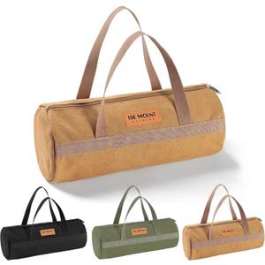 Tent Stakes Bag-Double Layer Thickened, Tent Pole Pegs Bag, Tent Camping Accessories Storage Bag, Canvas Tool Bag Organizer with Zipper for Outdoor, Hiking, (Brown, 35CM)