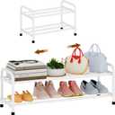 KANAV 2-Tier Expandable Shoe Rack, Heavy Duty Adjustable Metal Shoe Organizer for Closet & Entryway, Freestanding, Tool-Free Assembly, White