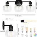 WILON Black Bathroom Light Fixtures Over Mirror, 3-Light Bathroom Vanity Light with Clear Glass Shades, Farmhouse Bath Sconce Wall Lamp with E26 Base, Wall Sconces for Bedroom, Hallway