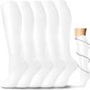 Graduated Compression Socks for Women&Men 20-30mmhg Knee High Socks Travel Hiking Running Stocking (XX-Large-3X-Large, 02-5 Pairs White)
