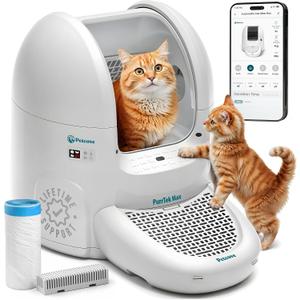 Petcove PurrTek Automatic Litter Box Self Cleaning 5GHz Wi-Fi, Odor Control Quiet Operation with App Sealed Waste Bin, Advanced Safety Sensors, Auto Smart Self Cleaning Cat Litter Box for Multiple Cats, Size: Extra Large