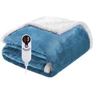 Electric Heated Blanket Throw Size 50"x60", Soft Flannel with Overheat Protection, 9 Adjustable Heat Settings & 10-Hour Auto-Off Timer, Fast Heating for Winter Comfort, Blue