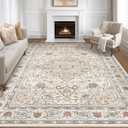 9x12 Area Rug Living Room: Washable Boho Large Neutral Vintage Soft Rugs Stain Resistant Farmhouse Non Slip Indoor Floor Carpet for Bedroom Nursery Kids Playroom Office Dining Room- Cream Blue