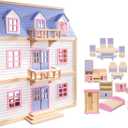 Melissa & Doug Wooden Multi-Level Dollhouse Wooden Multi-Story Pretend Play Dollhouse for Kids