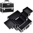 FRENESSA Makeup Train Case Makeup Case 11.8 Inch Large Cosmetic Box Organizer Travel Storage Professional Make Up Train Carrying Case with 6 Trays Locking Hard Vanity Storage Black