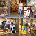 Kigley 6 Pcs A Frame Sign 24 x 36 Inch Folding Sidewalk Sandwich Board Signs Heavy Duty Double Sided Metal Poster Board Display Stand for Businesses Indoor Outdoor Street Store Advertising Poster