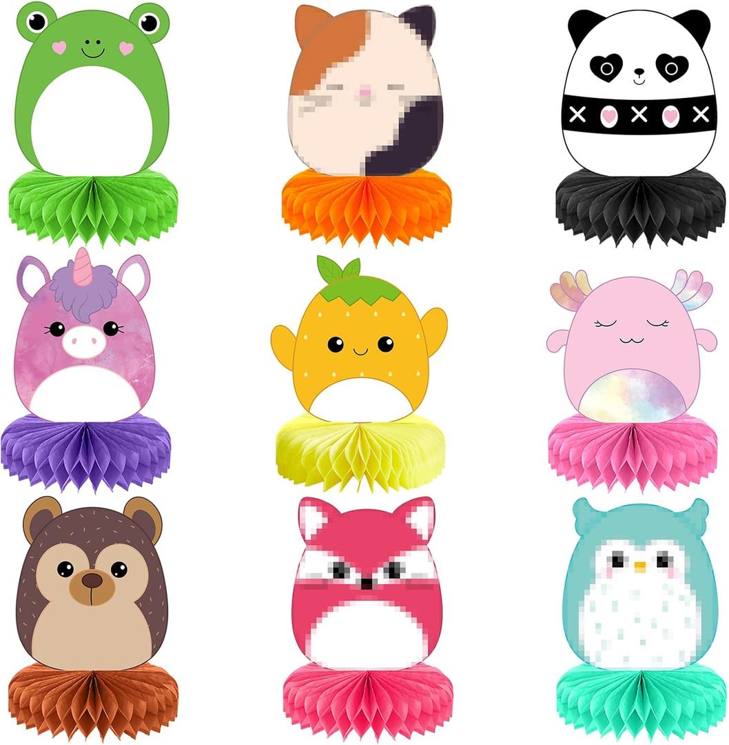 9 Pack Cute Animal Party Decorations Squish Animals Paper Honeycomb Table Centerpieces Squish Kawaii Animal Honeycomb Set Table Decor for Birthday Gifts Birthday Parties Favors Supplies