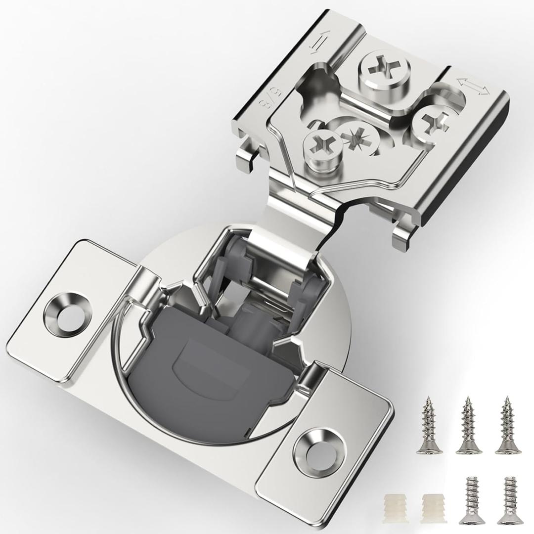 Furniware 10-Piece 5/8" Soft Close Hinges - Satin Nickel & Stainless Steel Concealed Hinges - 105 Degree