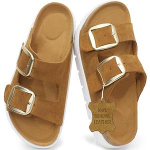 Genuine Leather Platform Sandals Wedge Chunky Platform Sandal-Women Sandals with EVA Memory Foam Sole and Cork Footbed
