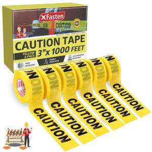 XFasten Yellow Caution Tape Roll Bulk, 3 in x 1000 ft (6-Pack), Thick and Durable Yellow Safety Tape for Barricades, Construction, Warning, and Hazard Areas  Easy to Loop, Weatherproof, Non-Fading