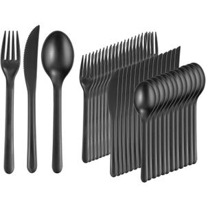Supernal 180pcs Plastic Silverware Heavy Duty Matt Black Silverware Set Plastic Reusable Wheat Straw Cutlery Set Wheat Straw Reusable Spoon Knife Forks Set Tableware Dishwasher Microwave Safe