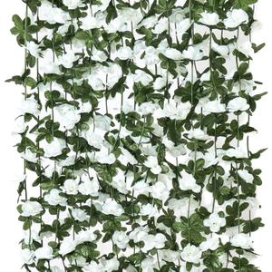 KHOYIME 9 Pack 72 FT Artificial Flower Garland, Fake White Roses Vines Silk Flowers Faux Plastic Outdoor Hanging Floral Ivy Garland Decoration for Wedding Arch Bedroom Home Wall Backdrop Room Decor