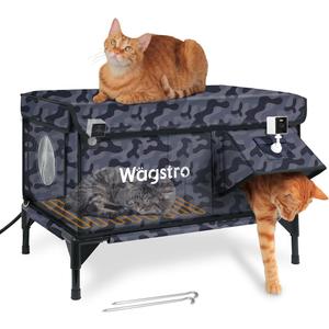 Heated Cat House for Outside with Smart Pet Camera, Highly Elevated with Escape Door, Insulated Waterproof Outdoor Cat House Shelter for Feral Stray Barn Cat (Camo Black, 25.6"x16.5"x18.5")