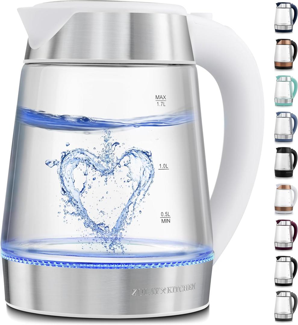 Zulay Kitchen Fast Boiling Electric Water Kettle - 1.7L, 1500W, Auto Shut-Off for Overboil & Boil Dry Protection, Cool-Touch Handle, 360 Base - Rapid Teapot Boiler For Coffee & Tea - White