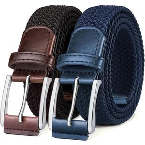 BULLIANT Belt for Men 2Pack,Mens Gift Stretch Braided Web Belt Elastic for Casual Golf Jeans,1 3/8"