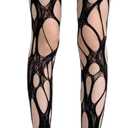 Ripped Fishnet Stockings Tights Gothic Irregular Hole Hollow Out Mesh Lace Pantyhose Women Cosplay Party Accessories (One Size, Black)