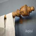 1-1/8 Inch Diameter Curtain Rods with Carved wood design Finial, 72-144 inch Telescoping Faux Wood Single Curtain Rods for window width 68-140 inch, 1 pack