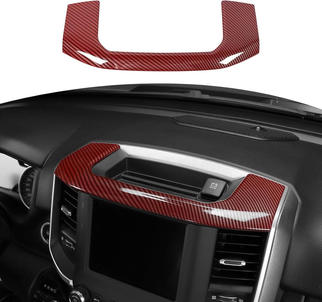 for RAM Center Dashboard Storage Bin Trim Cover Fit for RAM 2018-Present Red Carbon Fiber Interior Accessories (Large)