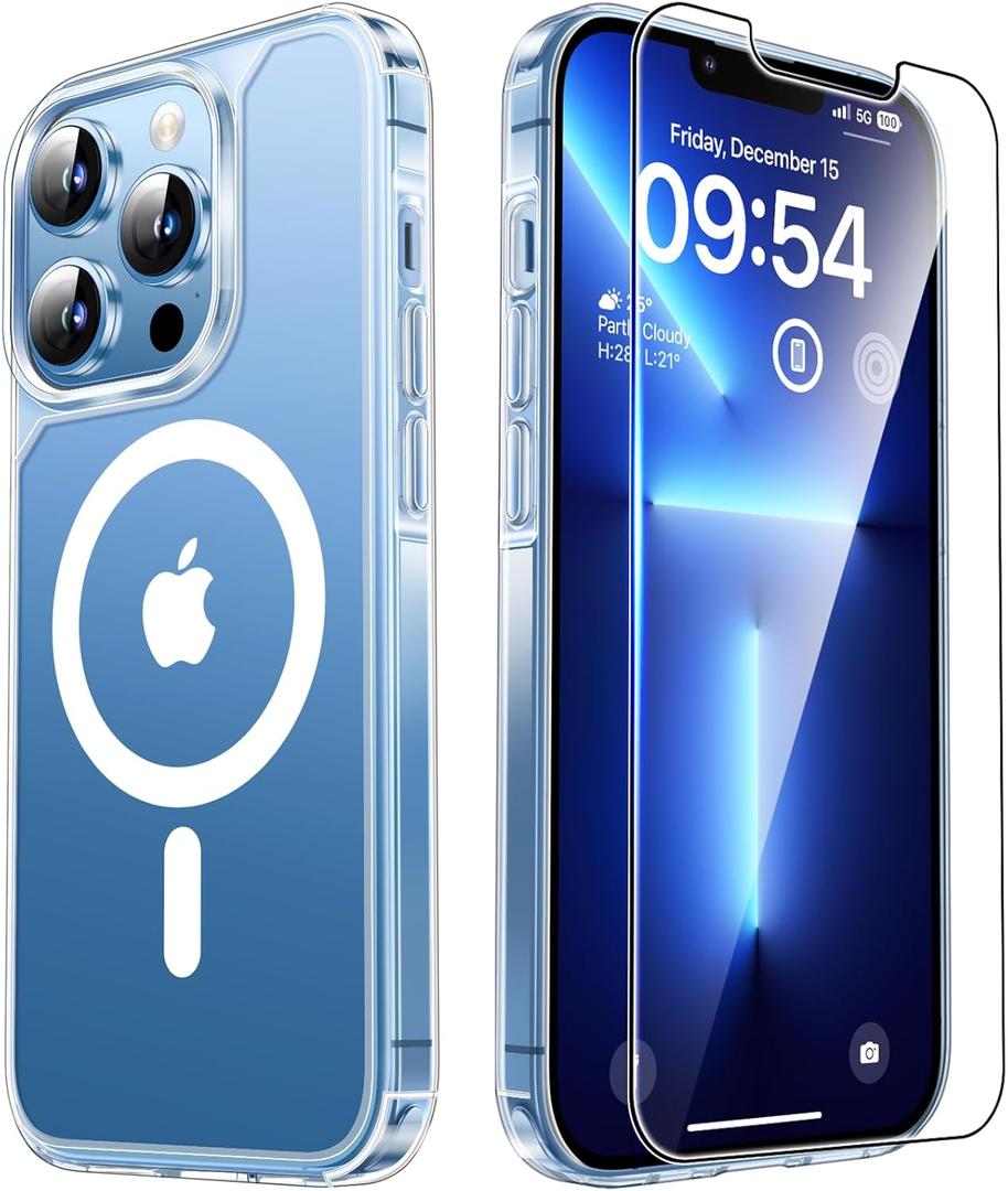 TAURI 2 in 1 for iPhone 13 Pro Case [Compatible with Magsafe], with Screen Protector, 12 FT Drop Protection, Shockproof Magnetic Case for iPhone 13 Pro Phone Case - Clear