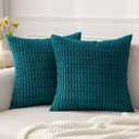 MIULEE Pack of 2 Corduroy Decorative Throw Pillow Covers 18x18 Inch Soft Boho Striped Pillow Covers Modern Farmhouse Home Decor for Sofa Living Room Couch Bed Teal (18" x 18" (Pack of 2))