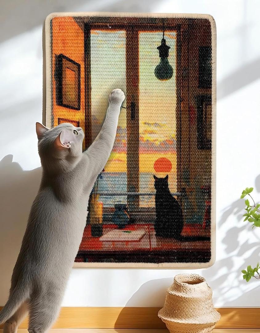 3-in-1 Sisal Cat Scratcher Mat 23.6x15.7  Durable Scratch Rug for Floor & Wall with Sticker Tape, Protects Couch, Carpet & Furniture, Anti-Slip, Pet-Safe for Indoor/Outdoor Cats, Golden Afterglow