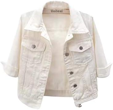 Unilexi Women's 3/4 Sleeve Colored Cropped Denim Jacket Light Wash Short Jean Jacket Trucker Coat, Large