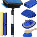 Wontolf 62'' Car Wash Brush with Long Handle, Scratch-Free Soft Bristles Sturdy Car Wash Mop Kit, Complete Car Cleaning Brush Kit Wash Mitt Towel Windshield Squeegee Wheel Tire Brush for Car Truck RV (Blue)