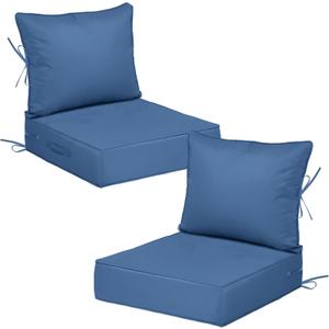 Outdoor Chair Cushions with Back, 24x24x4in, Blue, Set of 2