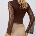 CSDAJIO Women's Sexy Lace Tie Open Front Sheer Mesh Long Sleeve Crop Top Going Out Shirt (Brown, XS)