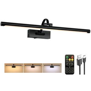 Tassuowell Picture Light Battery Operated with Remote, 3CCT Dimmable Picture Light for Paintings, Black Rechargeable 24 inch Battery Operated Wall Sconce for Art Lighting Gallery Portrait Artwork