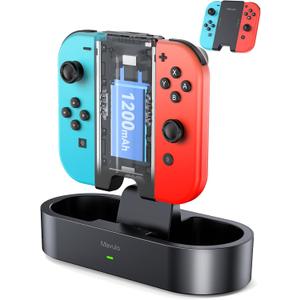 Mavulo Charger Grip for Joy Con with 1200mAh Battery Steel Slide Rails, Cable-Free Charging Dock for Nintendo Switch Controllers