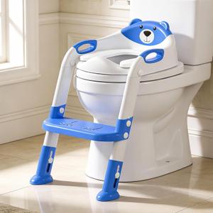 Potty Training Seat SKYROKU Potty Training Toilet with Step Stool Ladder, for Kids Boys Girls Toddlers - Comfortable Safe Potty Seat with Anti-Slip Pads Ladder (8838-DarkBlue)