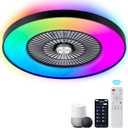 24" Bladeless Ceiling Fans with Lights and Remote/APP/Voice Control, Low Profile Ceiling Fan with RGB Lights, Enclosed Flush Mount Ceiling Fan for Kid's Bedroom/Living Room