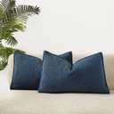JUSPURBET Blue Decorative Pillow Covers 12x20 Set of 2 Throw Pillow Covers for Couch Sofa Bed Cozy Boucle Textured Lumbar Cushion Covers Cases with Hidden Zipper for Living Room Home Decor
