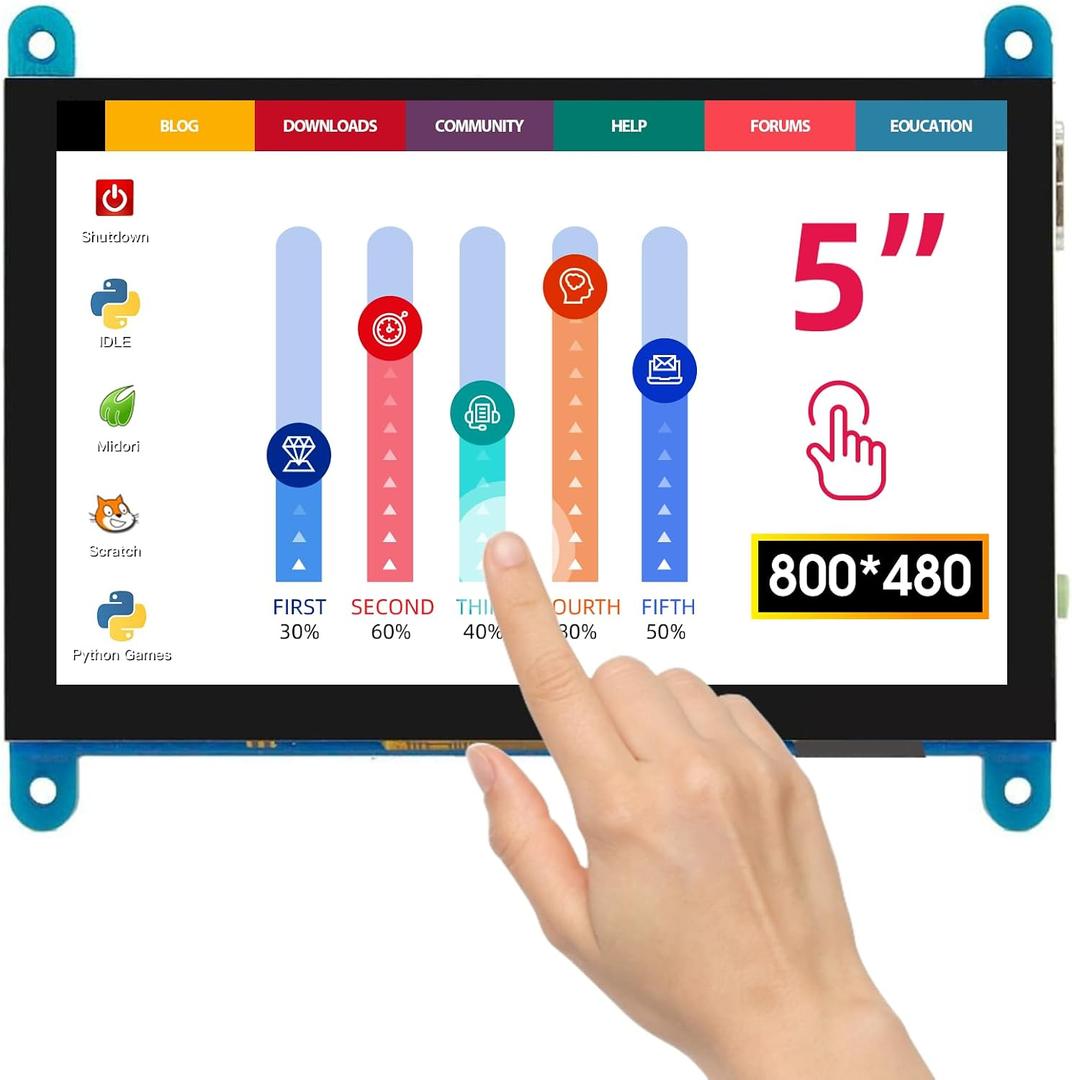 ELECROW 5 Inch Touch Screen Monitor for Raspberry Pi - 800480 Mini Monitor Touchscreen LCD Display Compatible with Raspberry Pi 5/4/3B+/3B, BB Black, Banana Pi, Jetson Nano, Windows, PC
