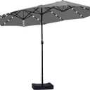 15ft Double Sided Patio Umbrella with Solar Lights, Outdoor Large Umbrellas with Crank Handle and 36 LED Lights, Rectangular Market Umbrella with Base Included for Deck Pool Shade (With Base)