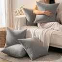 Set of 4 Grey Throw Pillow Covers 24x24 Inch, Neutral Boho Farmhouse Aesthetic Decorative Pillow Cases for Couch, Sofa, Living Room & Bed, Soft Chenille Pillow Cases, Stylish Home Decor, 60x60 cm