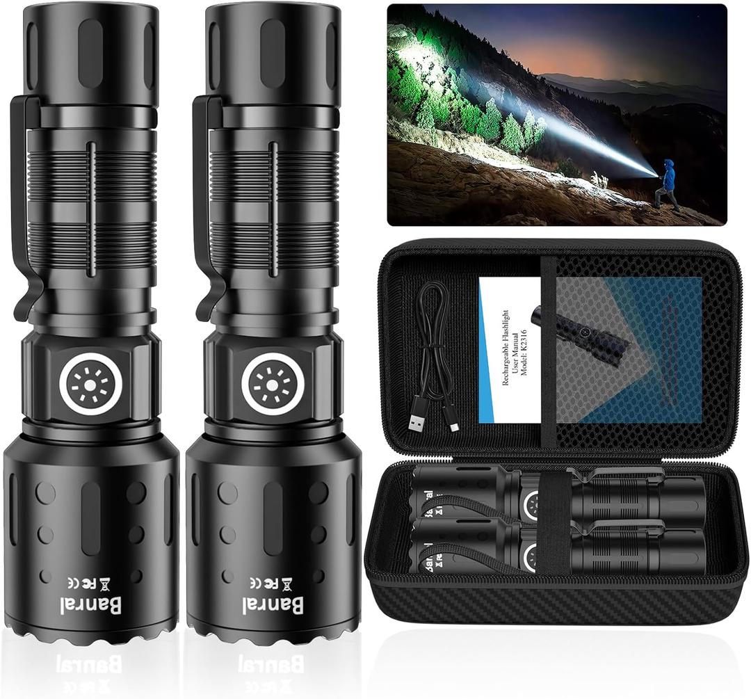 Rechargeable Flashlights High Lumens, Super Bright LED Small Powerful Tactical Flashlight with Memory Function, 6Modes Pocket Waterproof Flash Light for Camping,Emergency (Black)